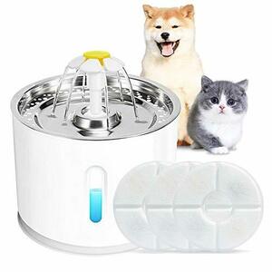 CONVELIFEペット給水器 自動給水器 猫犬用 循環式水飲み器 3枚活性炭フィルター 付きステンレス製の水飲み皿 犬猫循環式自動給水器 超静音