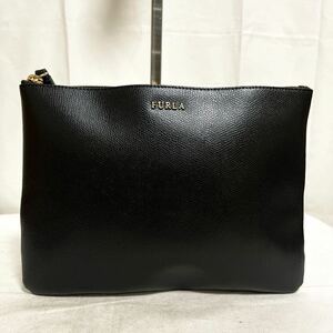 和303★ FURLA フルラ ビッグ ポーチ 小物入れ マルチケース ブラック レディース バッグインバッグ レザー