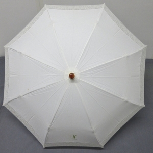 イヴサンローラン YvesSaintLaurent 日傘 - コットン×金属素材 白 折りたたみ日傘/レース 傘