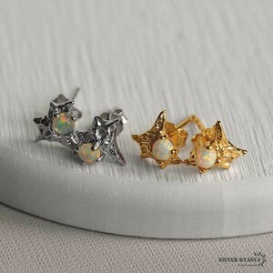 天然石ピアス イヤリング ゴールド シルバー 18K GP 女性 シルバー925 オパール ピアス 金 2点 (ゴールド)