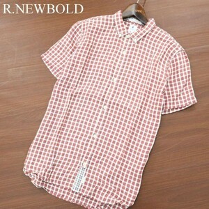 R.NEWBOLD ポールスミス 春夏 麻 リネン100％★ 半袖 ボタンダウン チェック シャツ Sz.M　メンズ　A2T08426_7#A