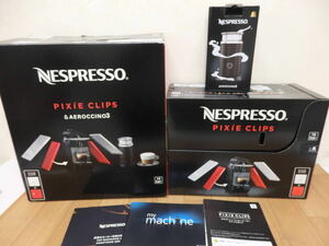 F15-6.5) Nespresso / ネスプレッソ　ピクシークリップ　ホワイト&コーラルレッド　バンドルセット　D60-WR-W　D60C　エアロチーノ3セット
