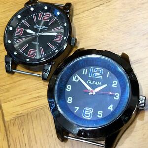 【即決】 GLEAM JhonyBlues アナログウォッチ2個セットまとめ売り クォーツ デカ厚 雑貨時計 ケースのみ 動作品 中古腕時計