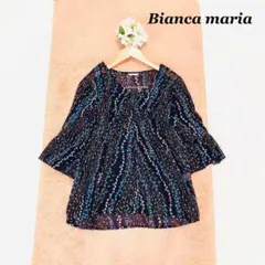 Bianca Maria ビアンカマリア　ブラウス　透け感あり　黒　花柄　M〜L