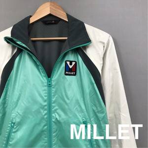 ミレー MILLET 長袖 ナイロンジャケット ジップアップ ワッペン アウター アウトドア 登山 エメラルドグリーン メンズ XSサイズ ∬◆