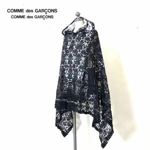 A1707-D◆美品◆ COMME des GARCONS COMME des GARCONS コムコム ポンチョ風コート レース 刺繍 ゆったり ◆sizeS ブラック ポリエステル