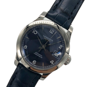 ロンジン LONGINES レコード アリゲーターレザー L2.320.4.96.4 シルバー×ブルー SS/革ベルト 腕時計 レディース 中古