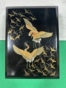 【中古品】 うるし電報 鶴の舞 小箱 蒔絵 漆 蒔絵 伝統工芸 小物入れ レターケース アンティーク 鶴 金 小箱 手づくり