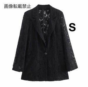 black vintage ヴィンテージ レトロ レース テーラードジャケット ブレザー アウター Sサイズ レディース★ZARA 好きな方に★春新作 新品★