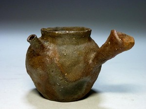 【夢たま】煎茶のウブ品！希少　時代物　古備前　南蛮手　砲口横手急須　最大幅13.6㎝/煎茶道具・南蛮急須・木米☆