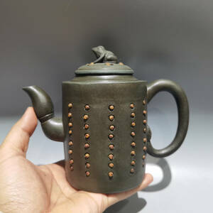 【蔵友館蔵品・紫砂壺・青蛙蓮子壺・蒋蓉款・原礦綠泥】・茶道品・希少珍品・賞物・中国古美術