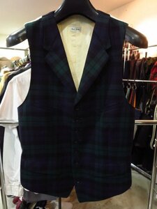 PAUL SMITH ポールスミス 前後 切り替え ウール チェック ジレ ベスト VEST 緑 グリーン GREEN M