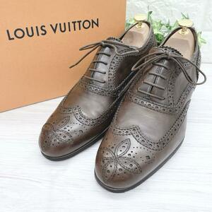 美品 ルイヴィトン Louis Vuitton 革靴 レザーシューズ ウイングチップ メダリオン フルブローグ LVロゴ ブラウン メンズ ビジネス 26.0cm