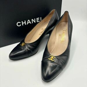 240412-CHANEL シャネル ココマーク ヒール パンプス 36 1/2 ヒール約6.5cm ターンロック ゴールド金具 ブラック 黒 レディース 靴 