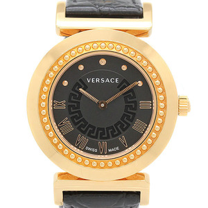 ヴェルサーチ VERSACE ヴァニティ P5Q80D009S009 ブラック文字盤 SS/革 レディース腕時計 クォーツ Vanity 35mm