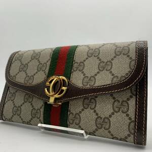 最高級 1円スタート オールド グッチ GUCCI シェリーライン 長財布 がま口 二つ折り ウォレット GG柄 ゴールド金具 男女兼用 