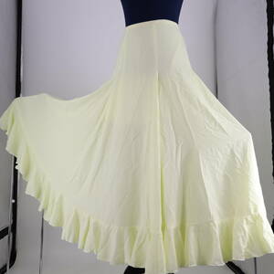 『送料無料』【美品 フラメンコ衣装】クリームイエロー ファルダ ペチコート 大きく広がる裾 スカート Flamenco タンゴ