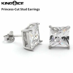 【トップの幅 6mm】King Ice キングアイス プリンセスカット スタッド ピアス ホワイトゴールド Princess-Cut Stud Earrings イヤリング