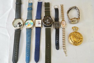 F975 Disney/ディズニー MICKEY MOUSE/ミッキーマウス 腕時計 懐中時計 8点セット アクセサリー 大量 まとめて おまとめ まとめ売り 不動品