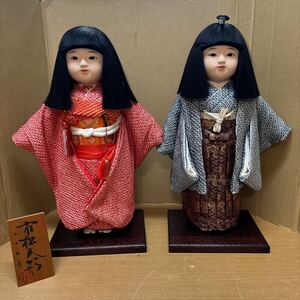TA-653☆140サイズ【小出松寿 作】日本人形 着物 昭和レトロ 女の子 男の子 男女ペア 市松人形 アンティーク 抱き人形 ？