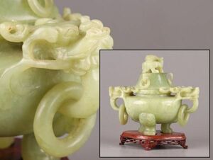 中国古玩 唐物 緑砡石 翡翠 置物 遊環 香炉 時代物 極上品 初だし品 C5790