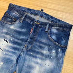 Y送料無料△927【DSQUARED 2】19AW イタリア製 S71LB0638 Skater Jean ダメージリペア加工 ストレッチ デニム パンツ SIZE 48