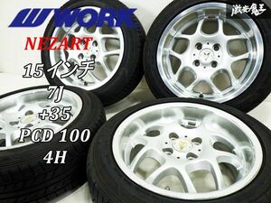 【 21年製 タイヤ付き!! 】WORK ワーク NEZART 15インチ 7J +35 PCD 100 4H タイヤホイール 4本 ロードスター シビック インテグラ 棚40A