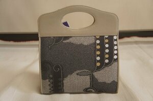 特選新品『和想庵』正絹グレー色濃淡抽象模様手提げバッグ[E14944]