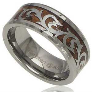 ハワイアンジュエリー リング 指輪 タングステン コアウッド波 刻印有り メンズ指輪 