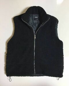 ZARA ボア ハイネック フリース ベスト 新品 XL BLACK ザラ boa fleece vest ブラック 黒 ボア フリースベスト ジップアップ
