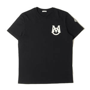 美品 MONCLER モンクレール Tシャツ サイズ:L 23AW ワンポイント Mアイコン 刺繍 クルーネック 半袖Tシャツ SS TSHIRT ブラック 黒