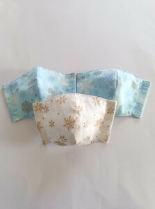 園児用立体マスク３枚入り(雪の結晶／ホワイト・ライトブルー)ハンドメイド★送料無料★