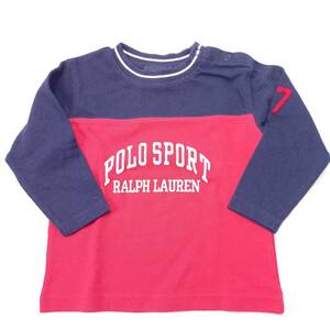 L 12-18m RALPH LAUREN ラルフローレン Tシャツ レッド×ネイビー 長袖 リユース ultramto ts1695