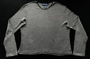 90s USA企画 ラルフローレン レディース カットソー 長袖Tシャツ ロンT　　トリム リンガー RALPH LAUREN ワンポイント オールド 玉7110