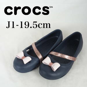 MK3049*crocs*クロックス*ジュニアバレエシューズ*J1-19.5cm*ネイビー