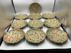 京焼　乾山　写　丸皿　10枚　縁金　新緑皿　日本料理　懐石料理　刺身皿　焼物皿　今回限り
