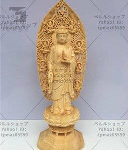 仏教美術 精密彫刻 仏像 手彫り 極上品 薬師如来立像 高さ約43ｃｍ