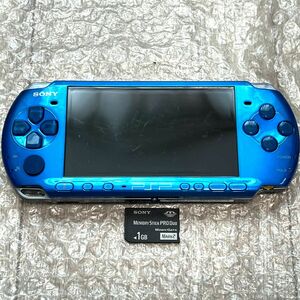 〈状態良好・動作確認済み・最終型〉蓋欠品 PSP-3000 本体 バイブラントブルー＋メモリースティック 1GB PlayStation Portable 薄型
