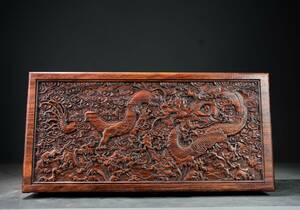 旧蔵 清 花梨木 雕刻行龍紋 首飾盒 極細工 稀少珍品 古美術品 L0308