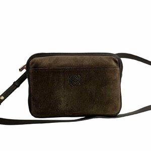 極 美品 保存袋付 LOEWE ロエベ アナグラム ロゴ レザー 本革 スエード ミニ ショルダーバッグ ポシェット ブラウン 3mnj1449-10