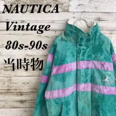 【k5389】USA古着80s90sノーティカ刺繍タイダイ柄セーリングジャケット
