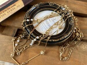 上品 ヴィンテージ 3連 ネックレス アンティーク フォーマル アクセサリー ゴールドカラー antique necklace vintage accessory formal G