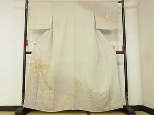 平和屋-こころ店■訪問着　駒刺繍　花籠文　金彩　着丈160cm　裄丈63.5cm　正絹　逸品　A-ck8199