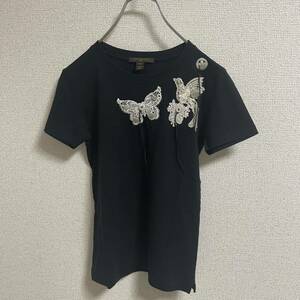 LOUIS VUITTON 刺繍ボタン付き Tシャツ ブラック レディースXS