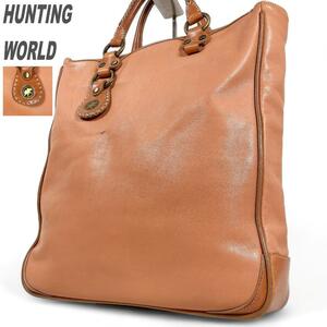 希少 HUNTING WORLD ハンティングワールド トートバッグ 大きめ メンズ A4収納可 ベージュビジネスバッグ ミニトラベル メンズ 大容量