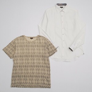 TH4623◇Paul Smith/ポールスミス 2枚セット メンズXL 総柄/半袖Tシャツ ＋ ボタニカル柄/長袖/レギュラーカラーシャツ ベージュ/白系