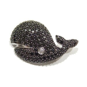 美品★クジラモチーフ ブラックダイヤモンド 2.40ct K18WG ブローチ ホワイトゴールド 宝飾保証書 whale brooch★