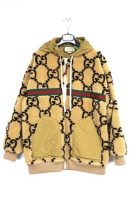 定価49万　中古 GUCCI グッチMAXI GG WOOL JERSEY JACKET マキシGG ウールジャージー ジャケット ボア ベージュ Mサイズ