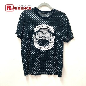 VERSACE ヴェルサーチ ドット柄 水玉 ロゴ メデューサ トップス アパレル 半袖Ｔシャツ ブラック メンズ【中古】