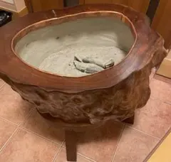 火鉢　木製　くり抜き　丸型　アンティーク